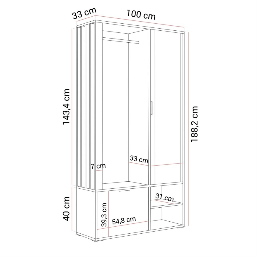 Garderobe FORIS mit Spiegel und Kleiderstangen