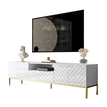 SANTILE TV Schrank, 190 cm in Hochglanz mit goldenen Beinen