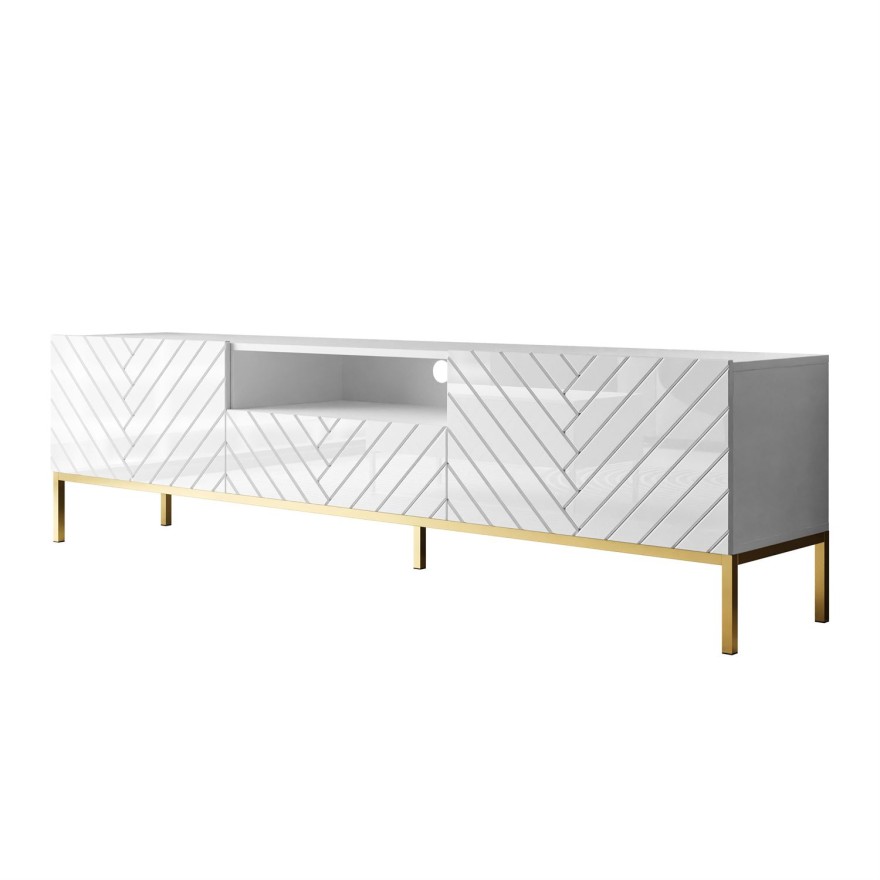 SANTILE TV Schrank, 190 cm in Hochglanz mit goldenen Beinen