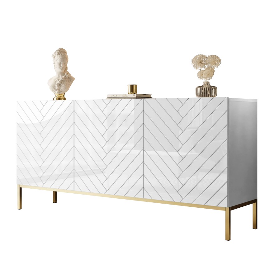 Kommode SANTILE auf goldenen Beinen Hochglanz