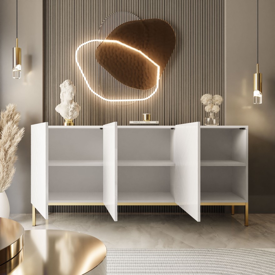 Kommode SANTILE auf goldenen Beinen Hochglanz