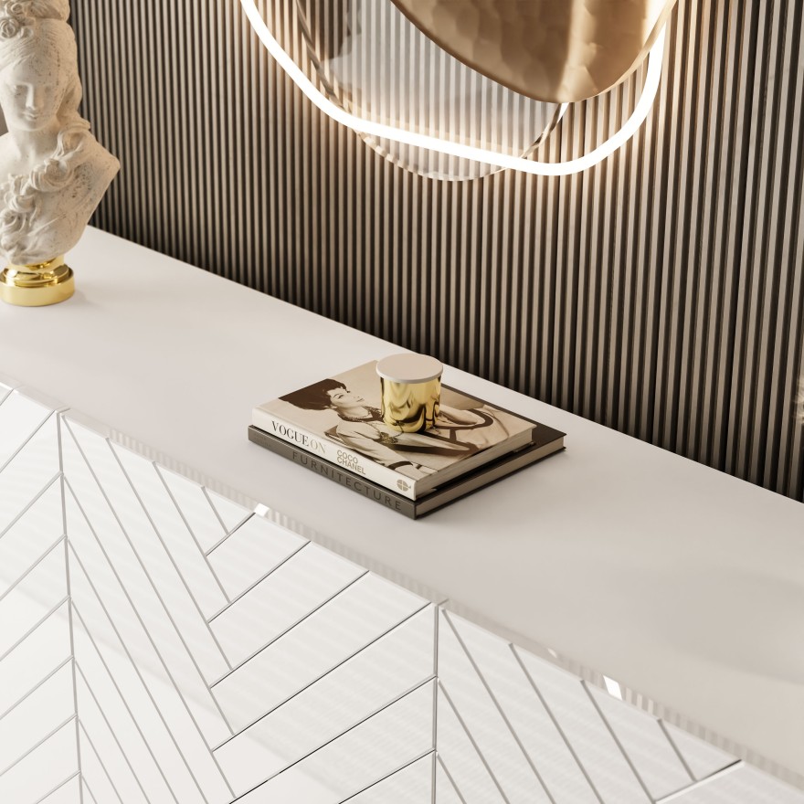 Kommode SANTILE auf goldenen Beinen Hochglanz