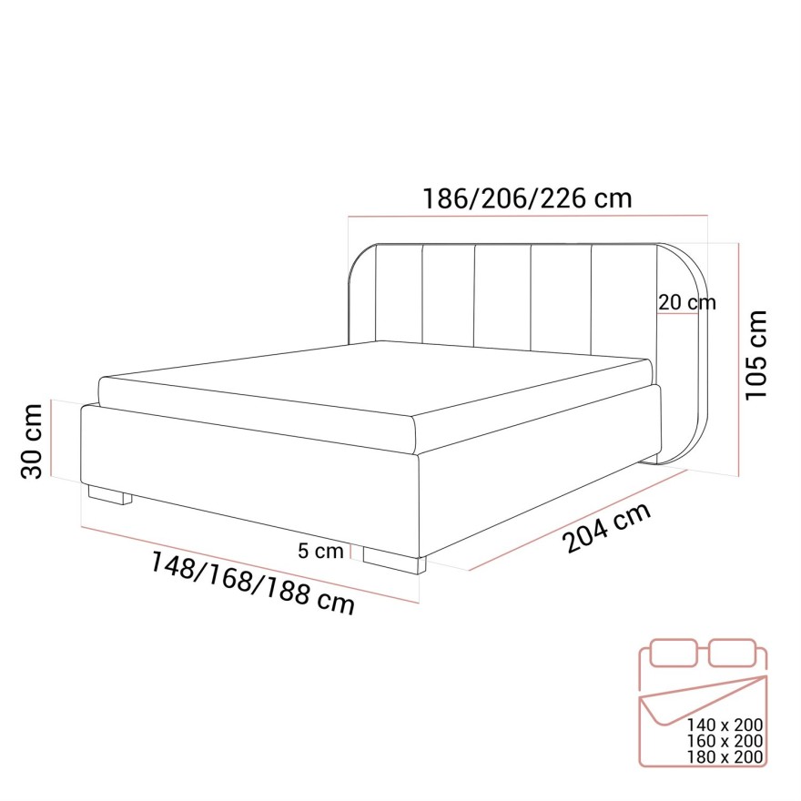 Polsterbett AMARA mit Bettkasten und Lattenrost