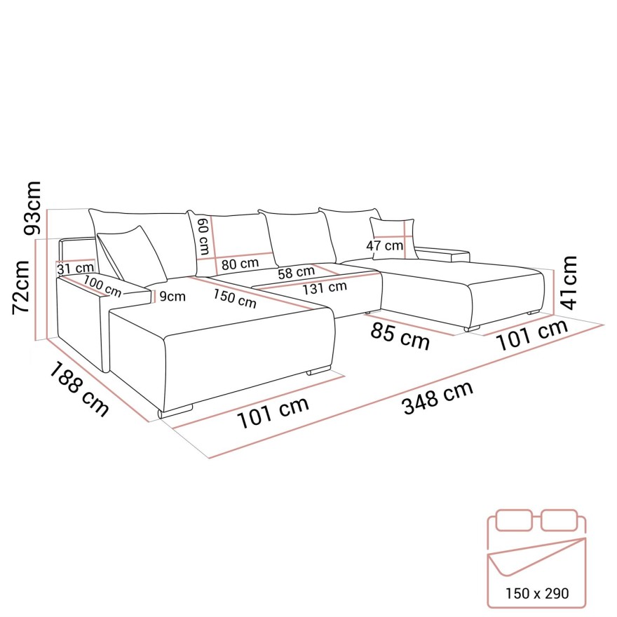 Ecksofa LAVIO U mit Schlaffunktion und Bettzeugkasten