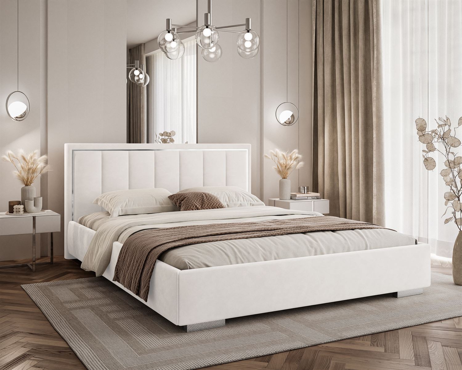 Polsterbett AURELIA SILVER mit Bettkasten und Metallgestell