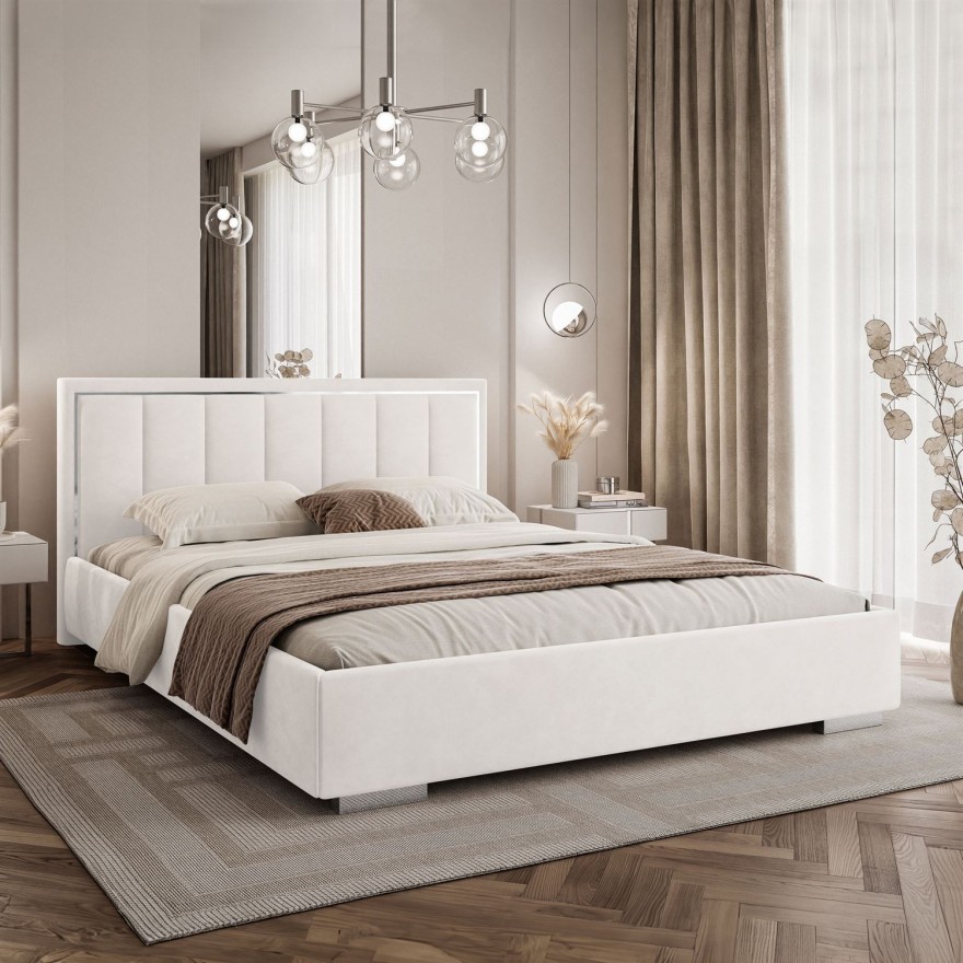 Polsterbett AURELIA SILVER mit Bettkasten und Metallgestell