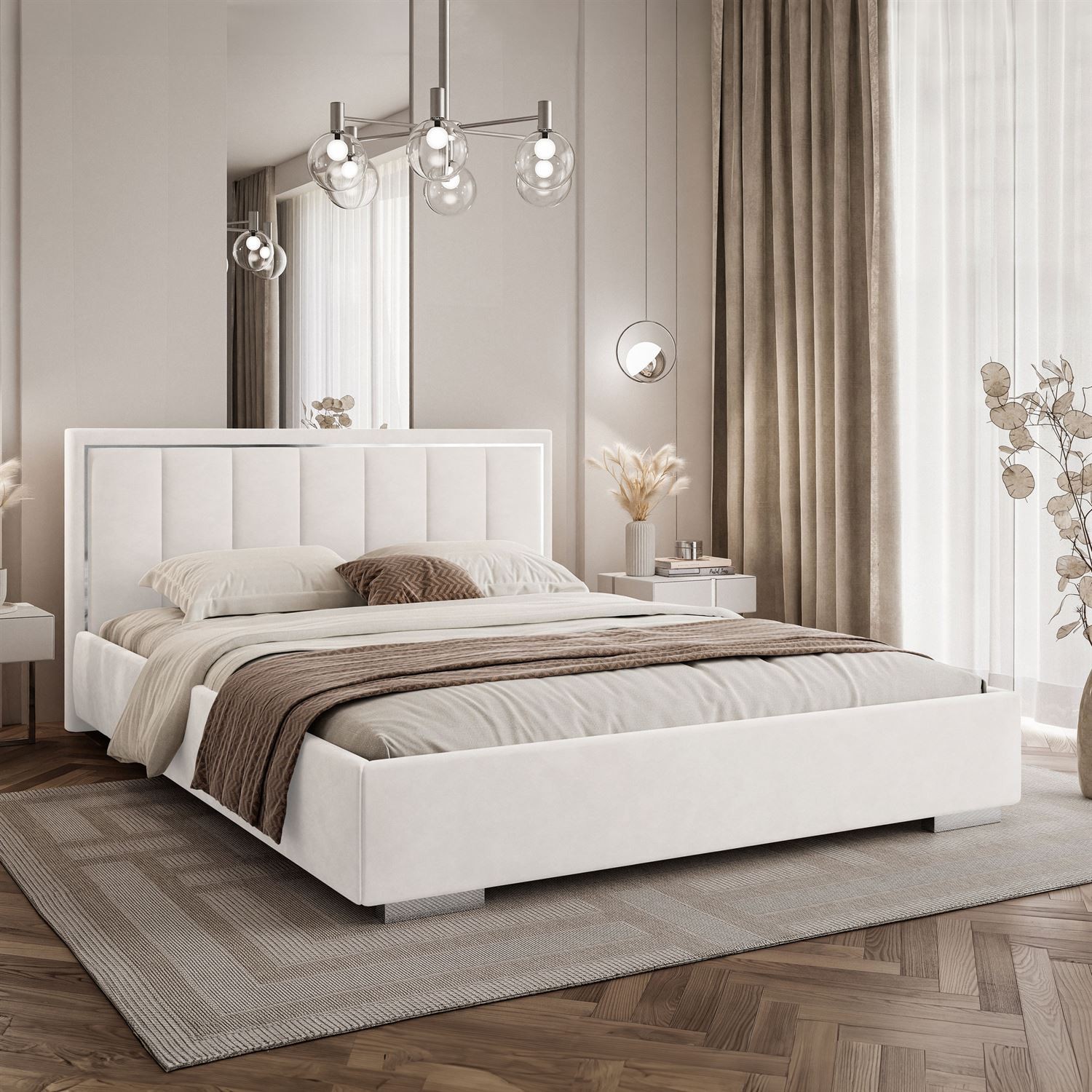 Polsterbett AURELIA SILVER mit Bettkasten und Metallgestell