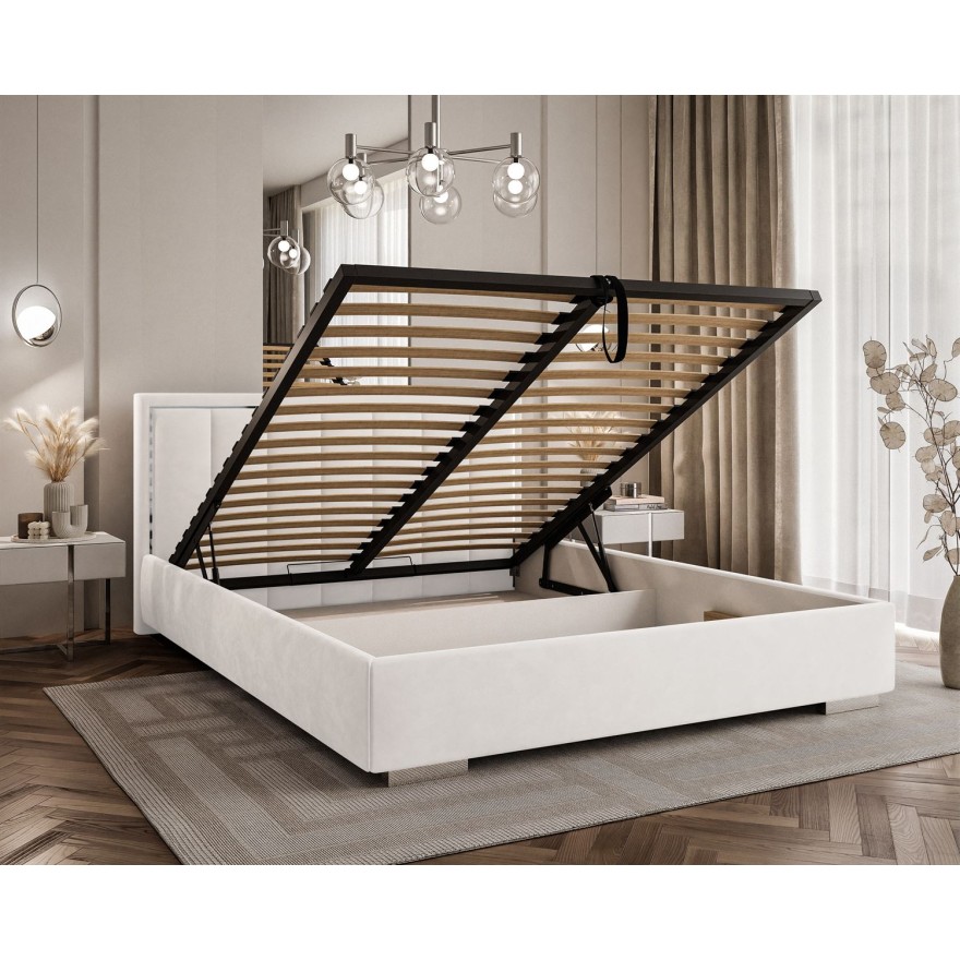 Polsterbett AURELIA SILVER mit Bettkasten und Metallgestell