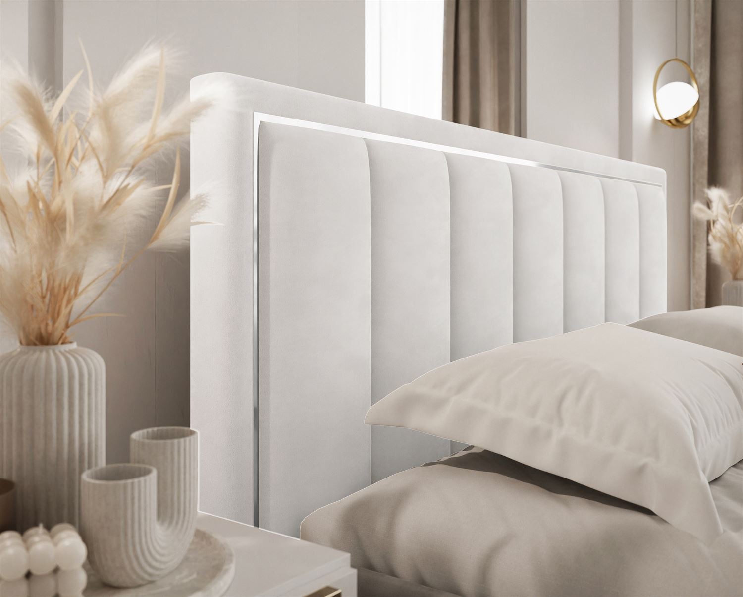 Polsterbett AURELIA SILVER mit Bettkasten und Metallgestell