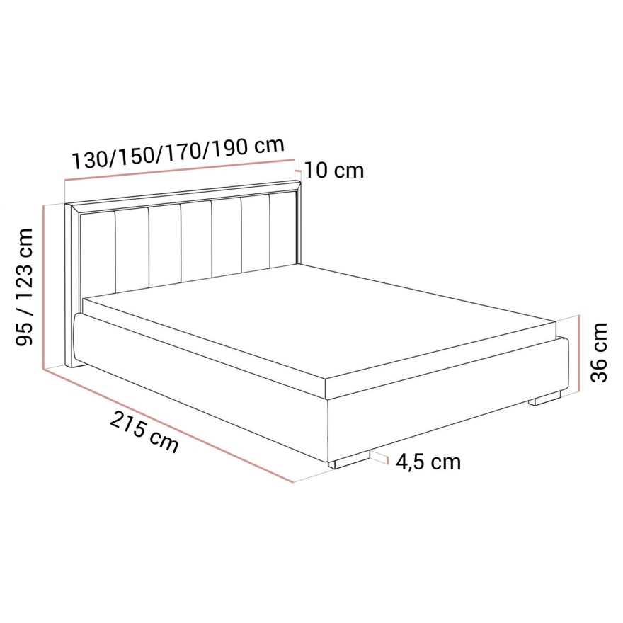 Polsterbett AURELIA SILVER mit Bettkasten und Metallgestell
