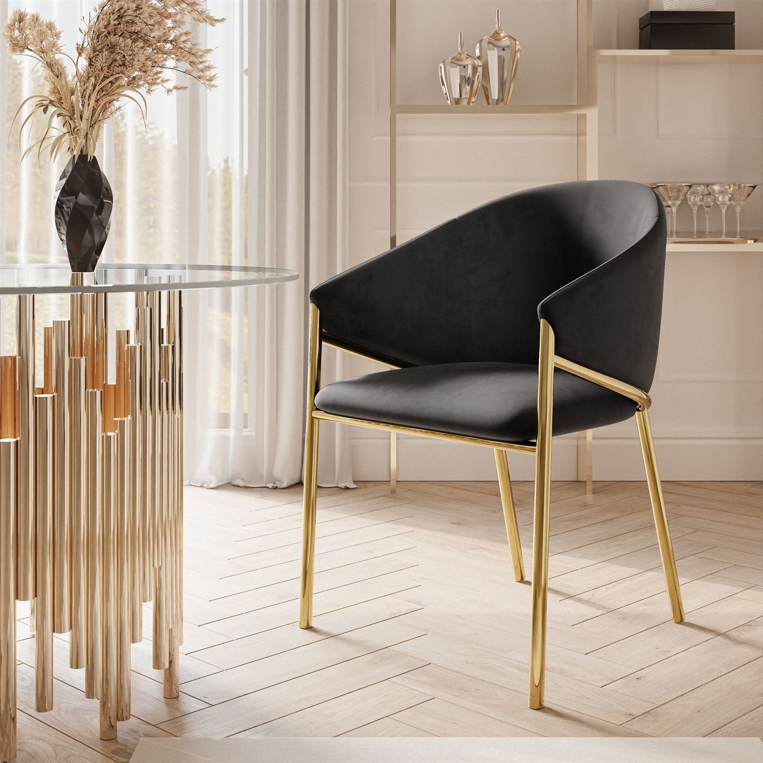 Polsterstuhl FANCY mit goldenen Beinen