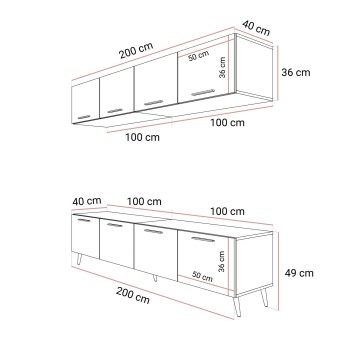 Wohnwand RTV AURA KASCHMIR auf hohen Beinen