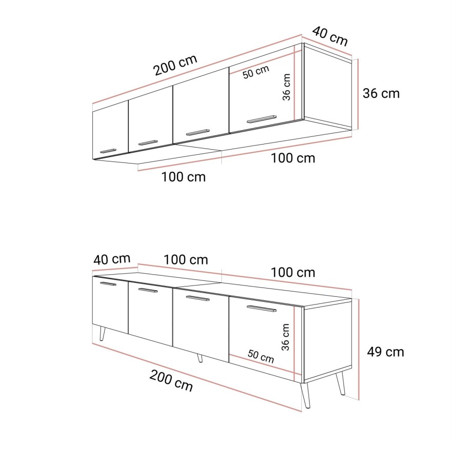 Wohnwand RTV AURA KASCHMIR auf hohen Beinen