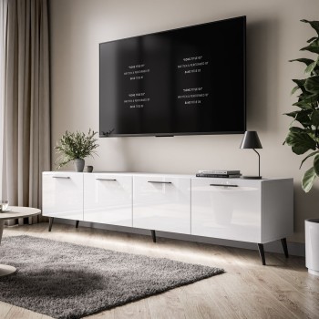 Weißer TV-Schrank AURA 200 cm mit Griffen