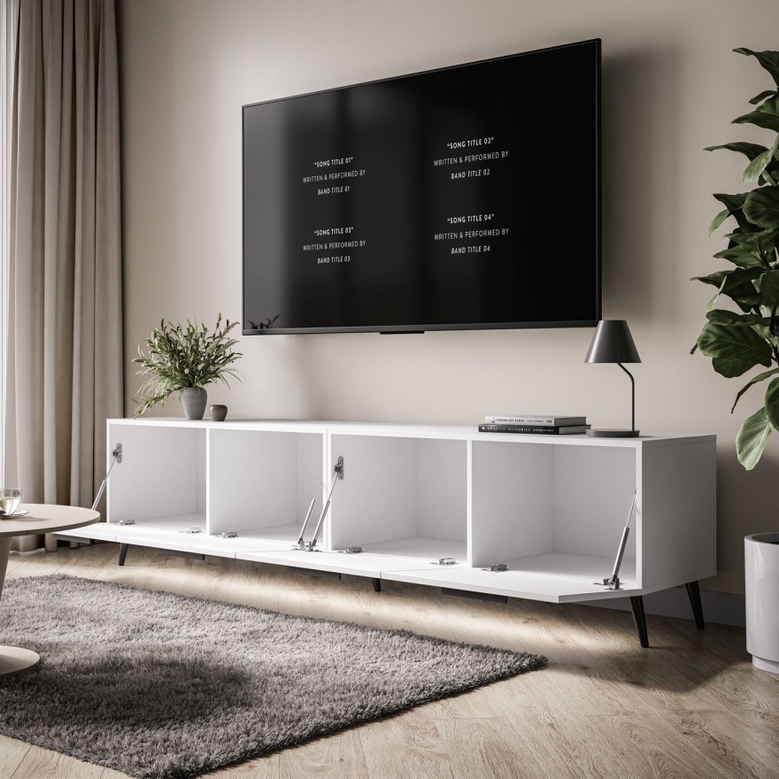 Weißer TV-Schrank AURA 200 cm mit Griffen