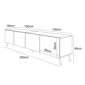 Weißer TV-Schrank AURA 200 cm mit Griffen