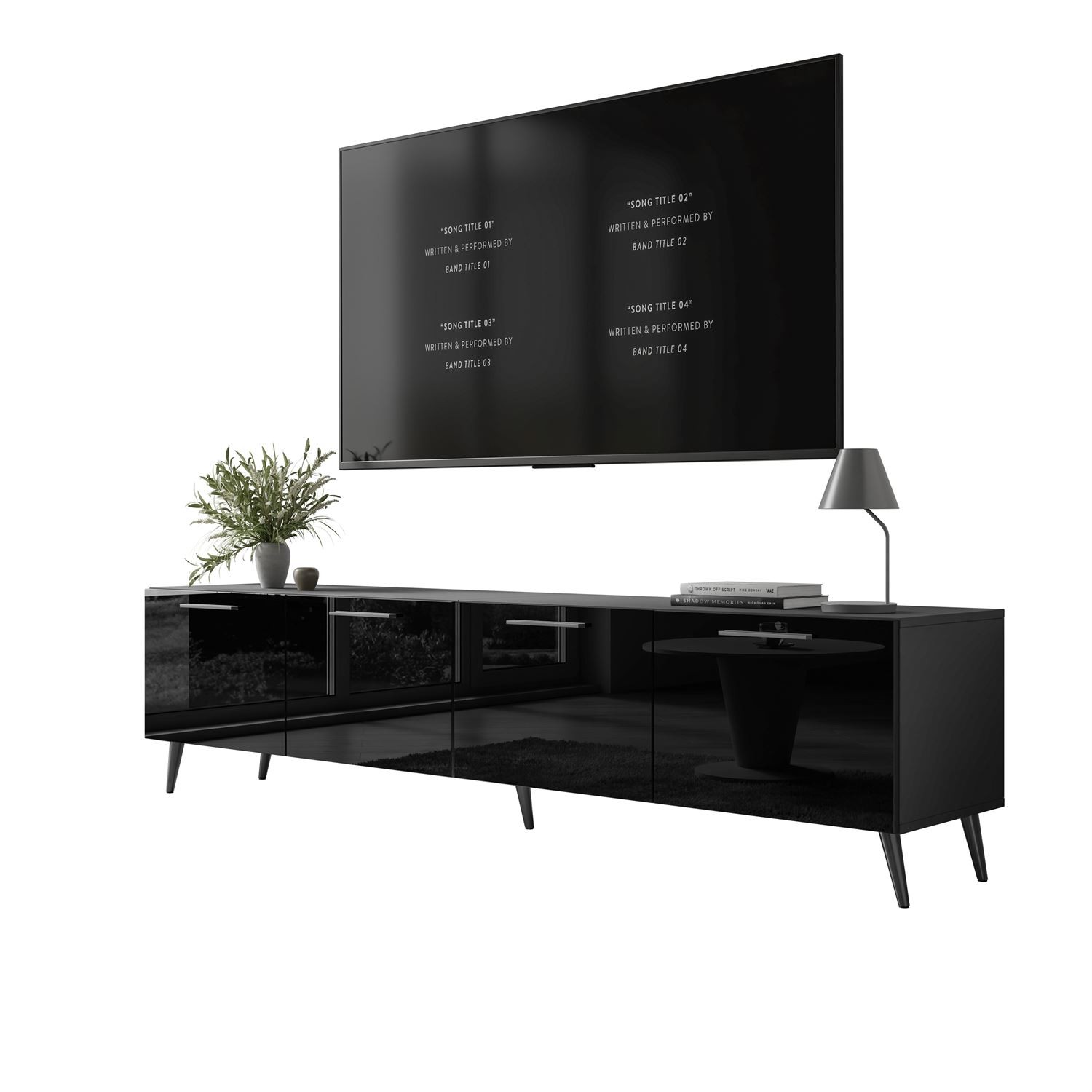 TV-Schrank AURA 200 cm schwarz mit Griffen
