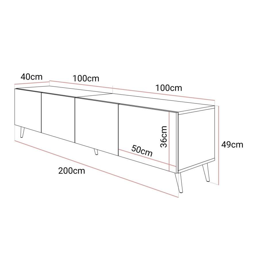 TV-Schrank AURA 200 cm schwarz mit Griffen