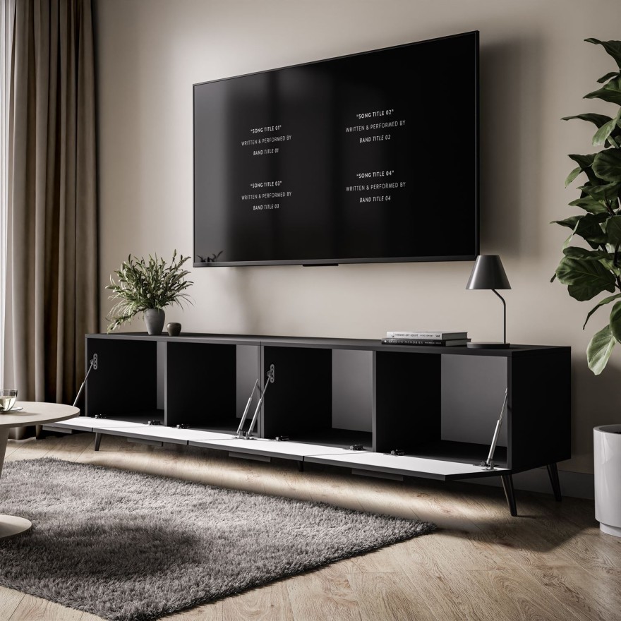 TV-Schrank AURA 200 cm schwarz mit Griffen