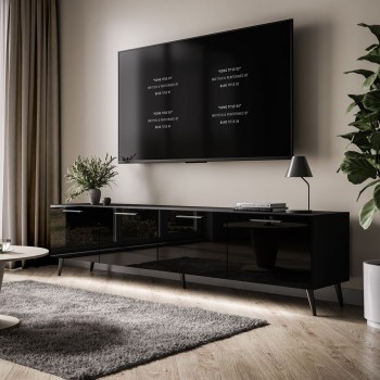 TV-Schrank AURA 200 cm schwarz mit Griffen