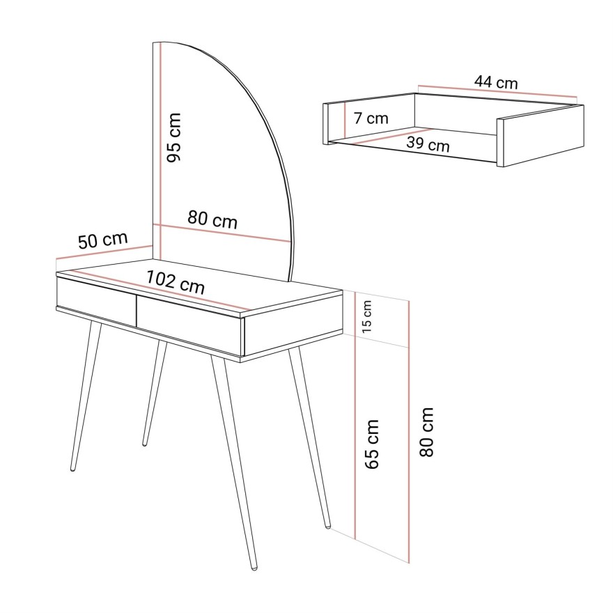 Schminktisch OXFORD mit Spiegel und LED-Beleuchtung