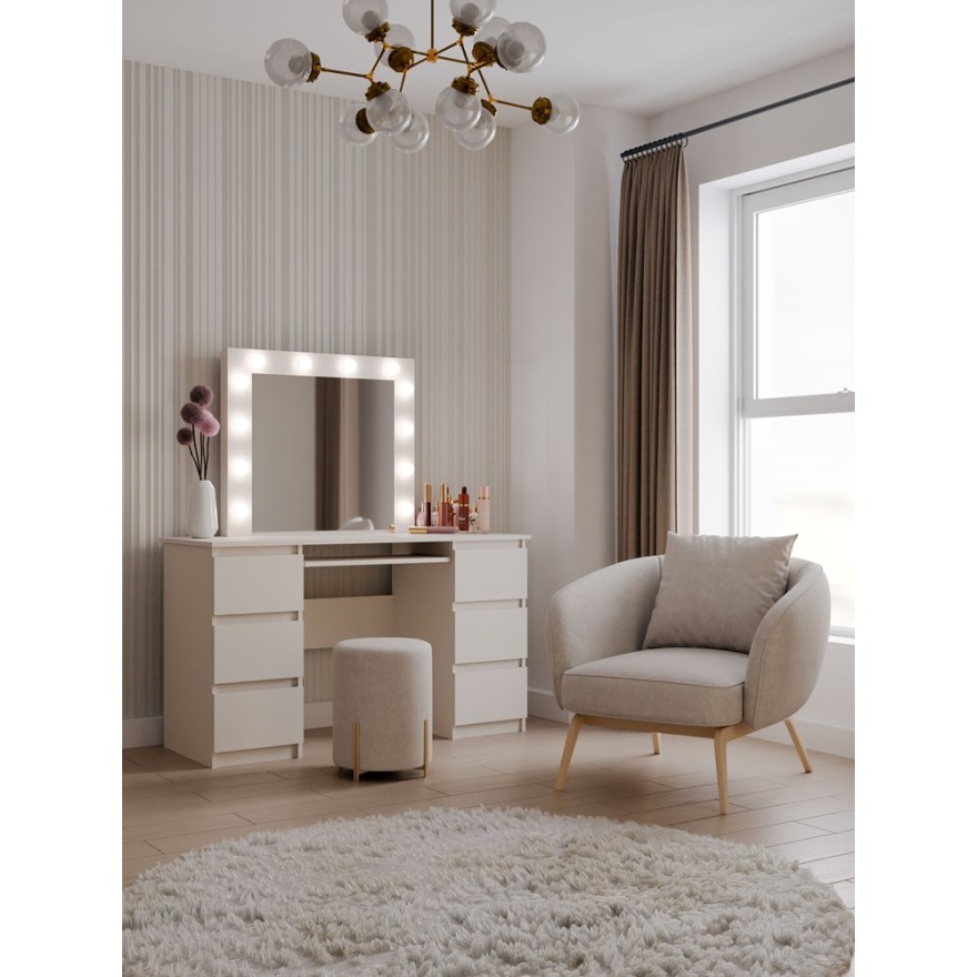 Schminktisch CASSIE PLUS mit Spiegel und LED-Beleuchtung