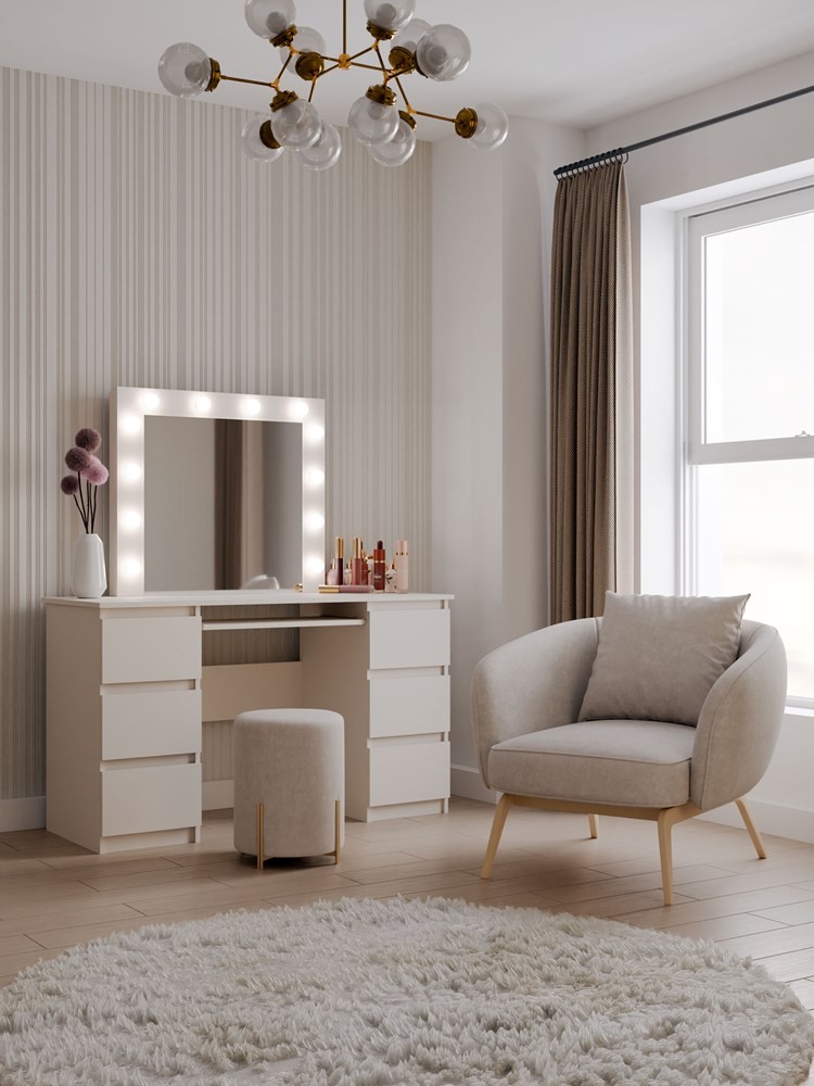 Schminktisch CASSIE PLUS mit Spiegel und LED-Beleuchtung