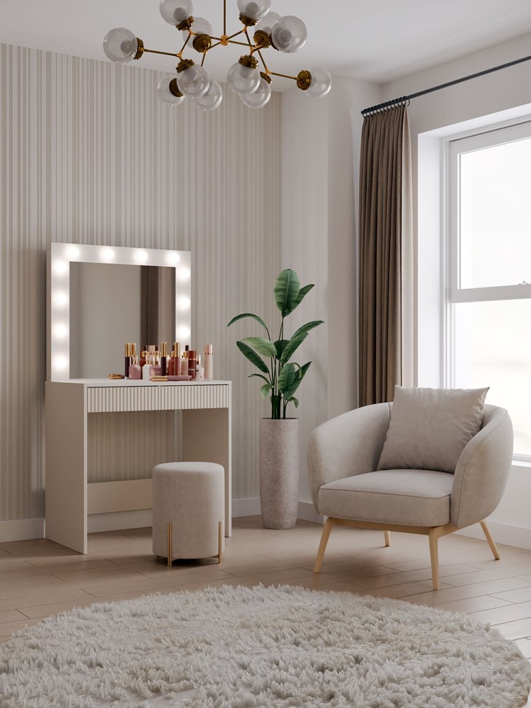 Schminktisch CASSIE II mit Spiegel und LED-Beleuchtung