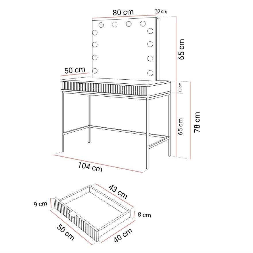 Schminktisch mit Spiegel CORTADO ELITE GOLD