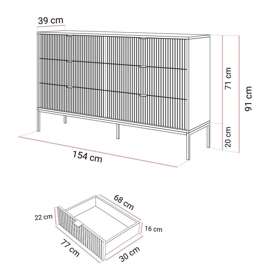 Kommode mit Schubladen CORTADO GOLD KS154