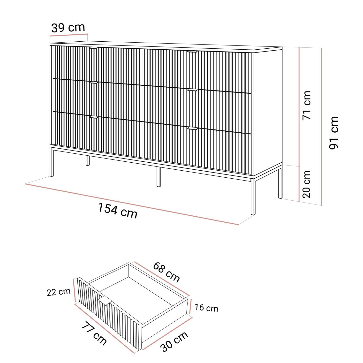 Kommode mit Schubladen CORTADO GOLD KS154