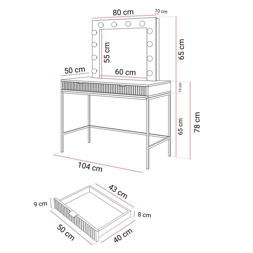 Schminktisch mit Spiegel CORTADO GOLD T104