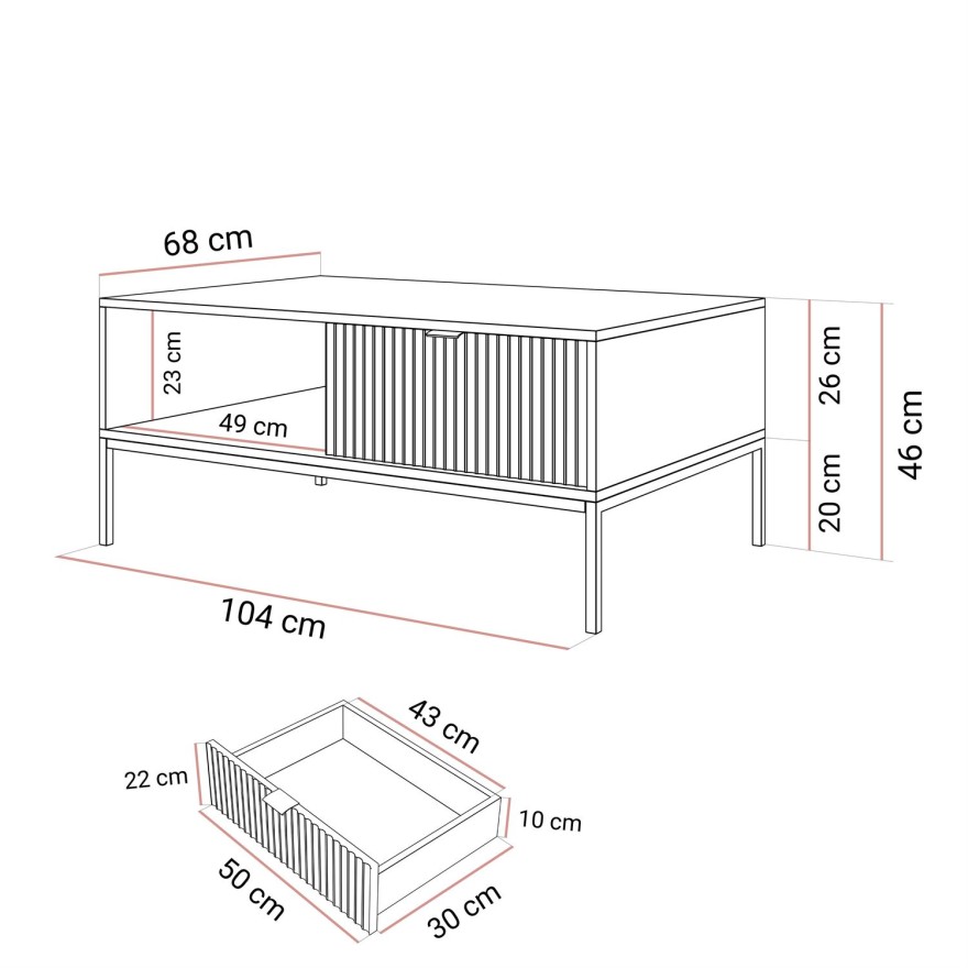 CORTADO GOLD Couchtisch L-104 mit Schublade