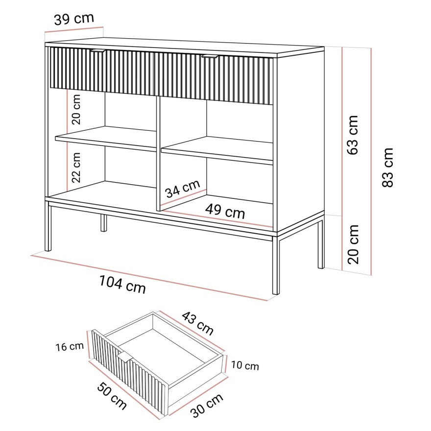 CORTADO GOLD Kommode KSZ104 mit Schubladen