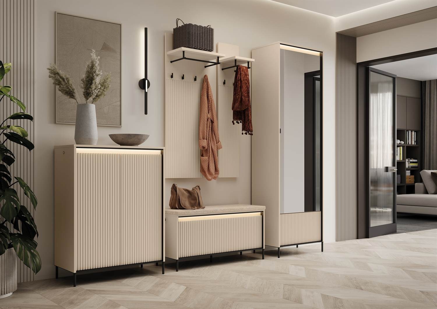Hohe Kommode TREND 2D für den Flur mit LED-Beleuchtung