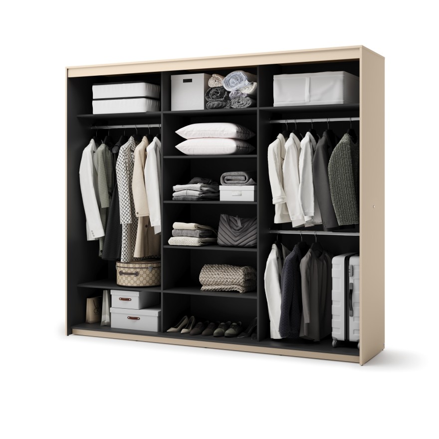 Schwebetürenschrank TREND 250 cm mit Spiegel und LED-Beleuchtung