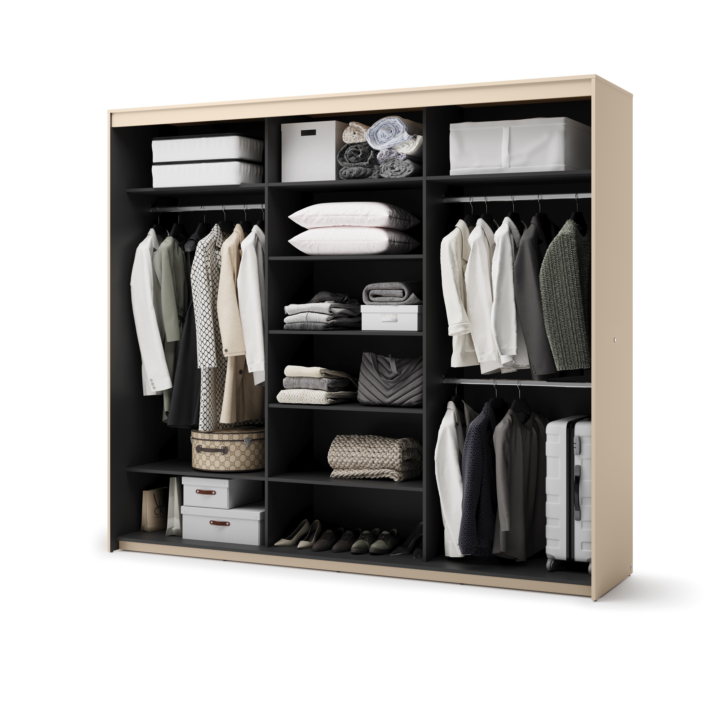 Schwebetürenschrank TREND 250 cm mit Spiegel und LED-Beleuchtung