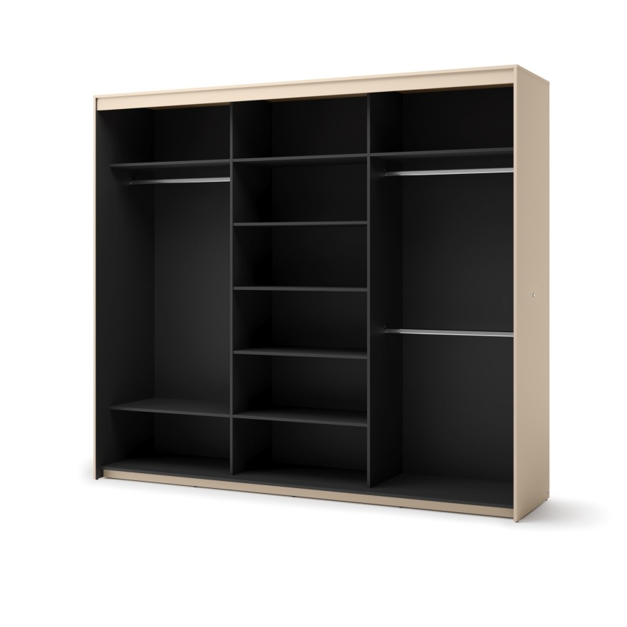 Schwebetürenschrank TREND 250 cm mit Spiegel und LED-Beleuchtung