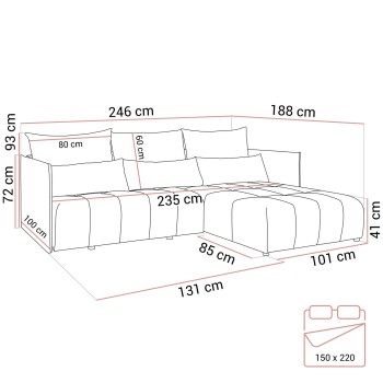 Ecksofa APOLLO L mit Schlaffunktion und Bettzeugkasten