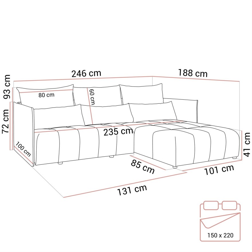 Ecksofa APOLLO L mit Schlaffunktion und Bettzeugkasten