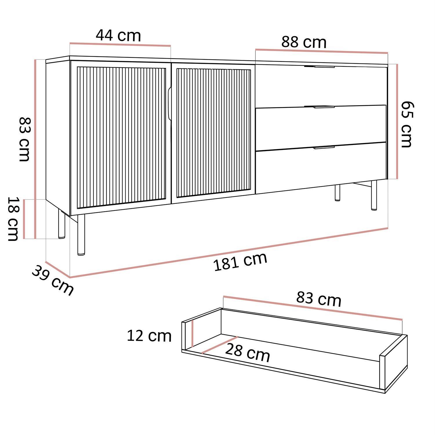 Kommode LINEA LOFT mit LED-Beleuchtung