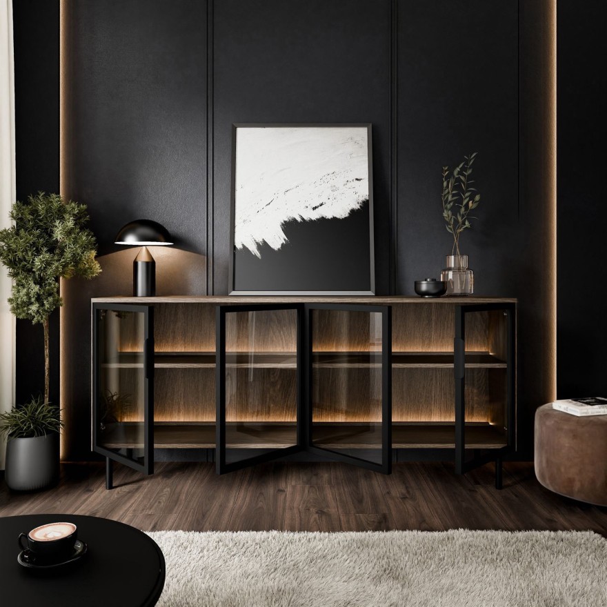 Kommode LINEA LOFT mit Glasfronten und LED-Beleuchtung