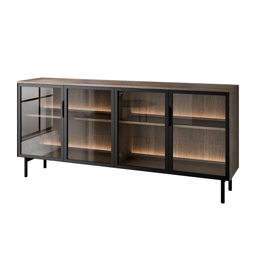 Kommode LINEA LOFT mit Glasfronten und LED-Beleuchtung