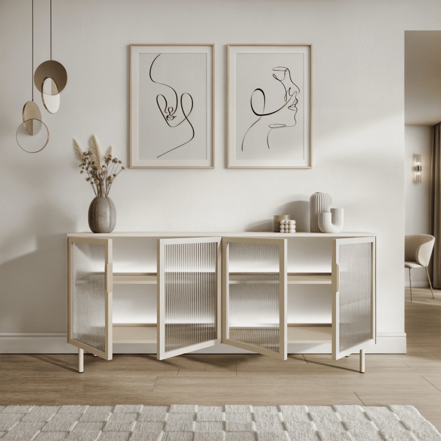 Verglaste Kommode LINEA mit LED-Beleuchtung