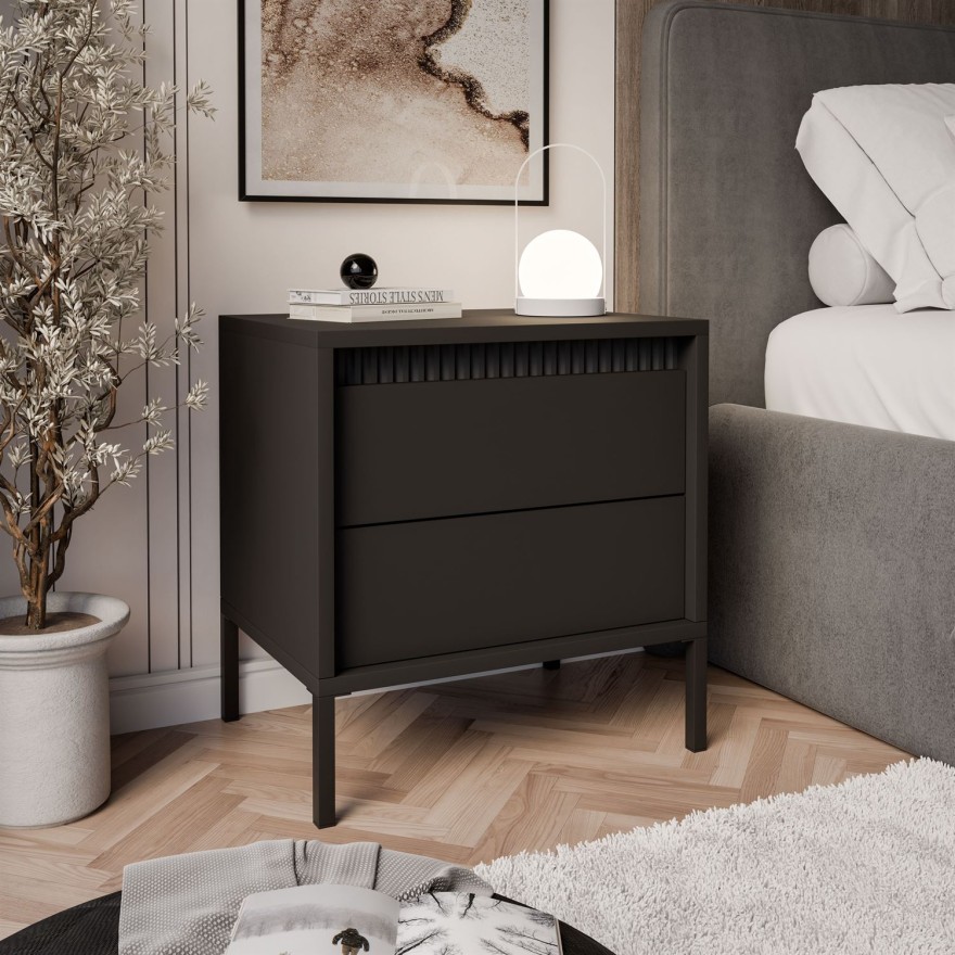 Nachttisch YASUMI in mattem Schwarz