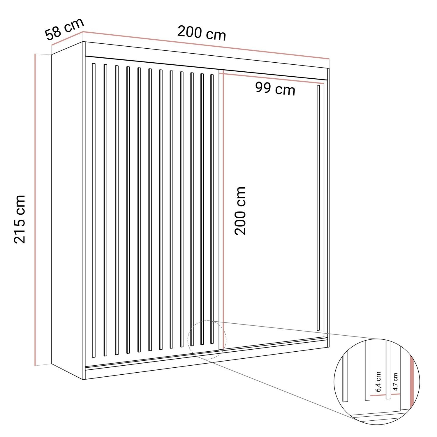 Schiebeschrank AURIS 200 cm mit goldenen Lamellen