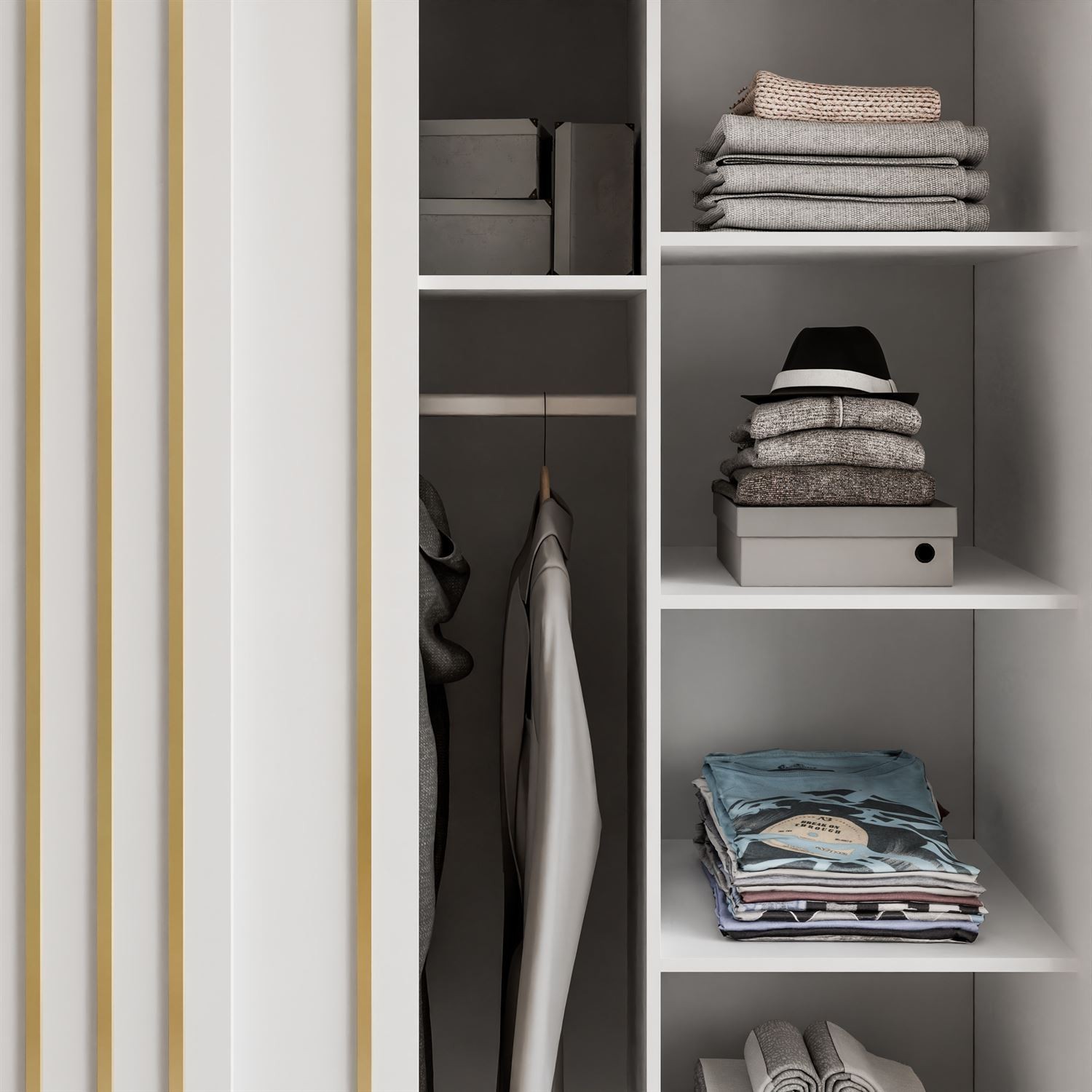 Schiebeschrank AURIS 200 cm mit goldenen Lamellen