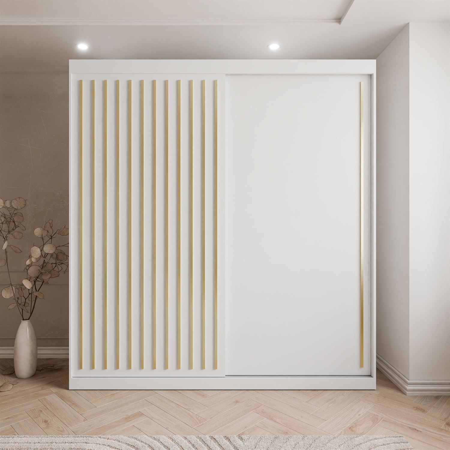 Schiebeschrank AURIS 200 cm mit goldenen Lamellen