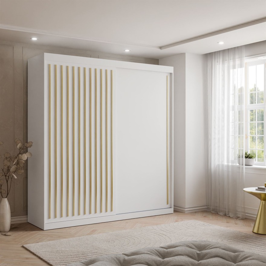 Schiebeschrank AURIS 200 cm mit goldenen Lamellen
