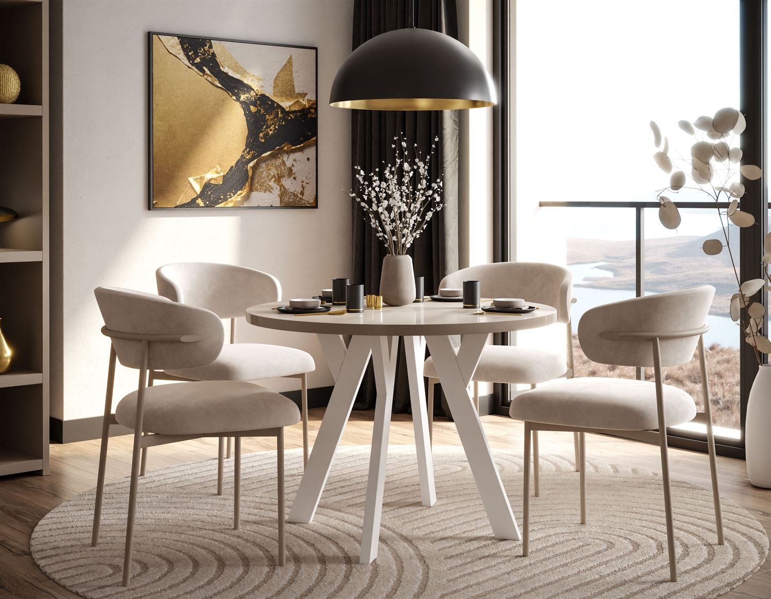 Esszimmer-Set VOLTA GLOSS mit vier Stühlen